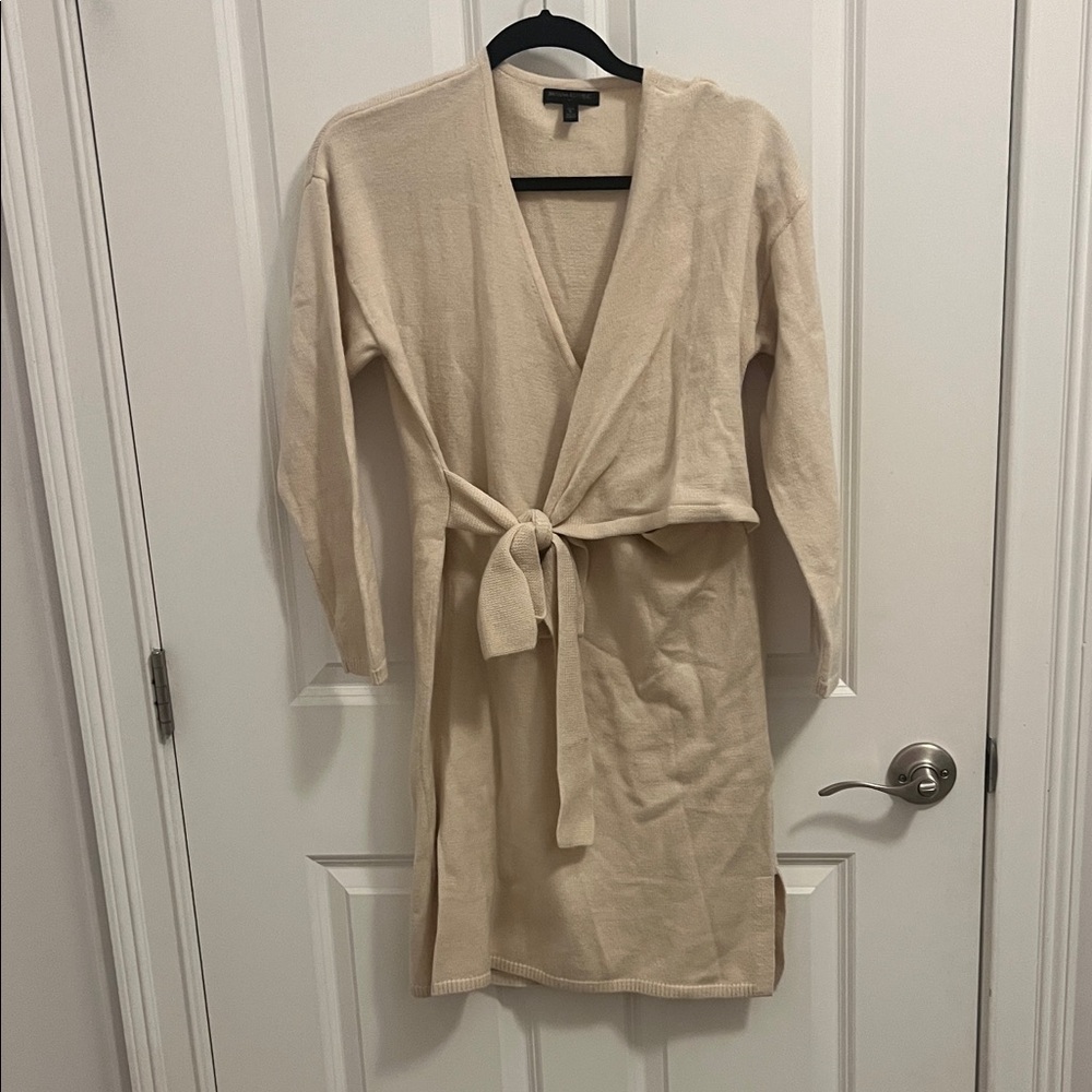 Elegant Cream Wrap Sweater Dress